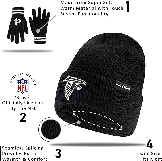 Ultra Game NFL Official Adults Super Soft Marled Winter Beanie Knit Hat with Extra Warm Touch Screen Gloves, San Francisco 49ers, Black, One Size|San Francisco 49ers