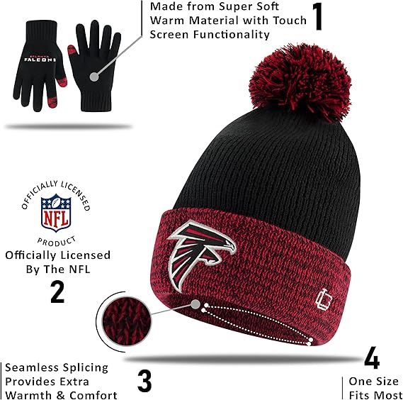 Ultra Game NFL Official Youth Super Soft Two Tone Winter Beanie Knit Hat with Extra Warm Touch Screen Gloves, Baltimore Ravens, Team Color, One Size|Baltimore Ravens