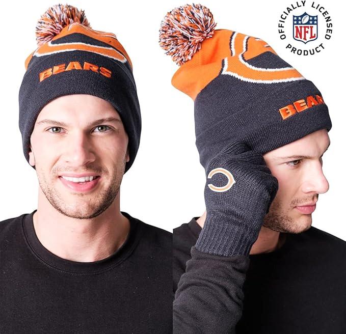 Ultra Game NFL Official Adults Unisex Super Soft Winter Beanie Knit Hat With Extra Warm Touch Screen Gloves, Chicago Bears, Team Color 2, 1SIZE|Chicago Bears