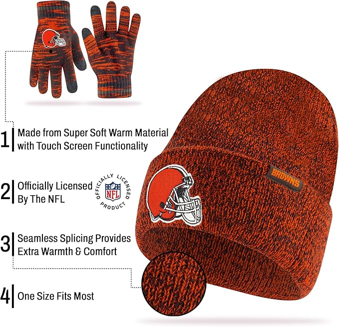 NFL Official Super Soft Marl Knit Winter Beanie Knit Hat with Extra Warm Touch Screen Gloves|Miami Dolphins