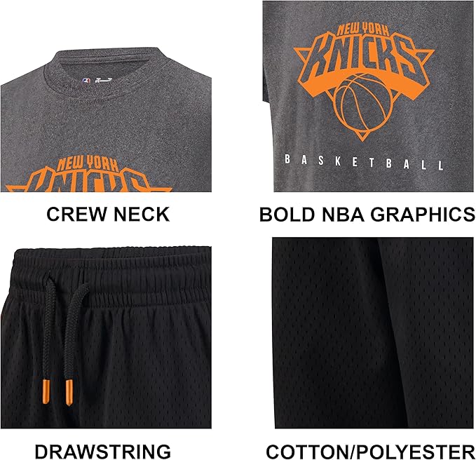 Ultra Game Youth's NBA Official Super Soft T-Shirt & Shorts 2-Piece Set, Milwaukee Bucks, Heather Charcoal|Milwaukee Bucks