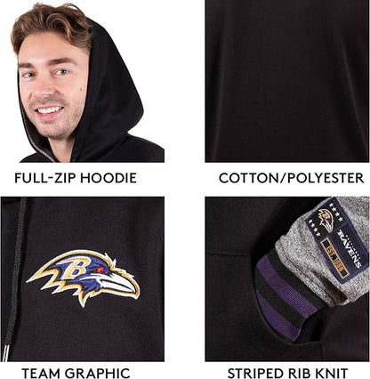 Ultra Game NFL Official Adults Ultimate Full Zip Varsity Hoodie Sweatshirt Jacket - Unisex, Baltimore Ravens, Team Color|Baltimore Ravens