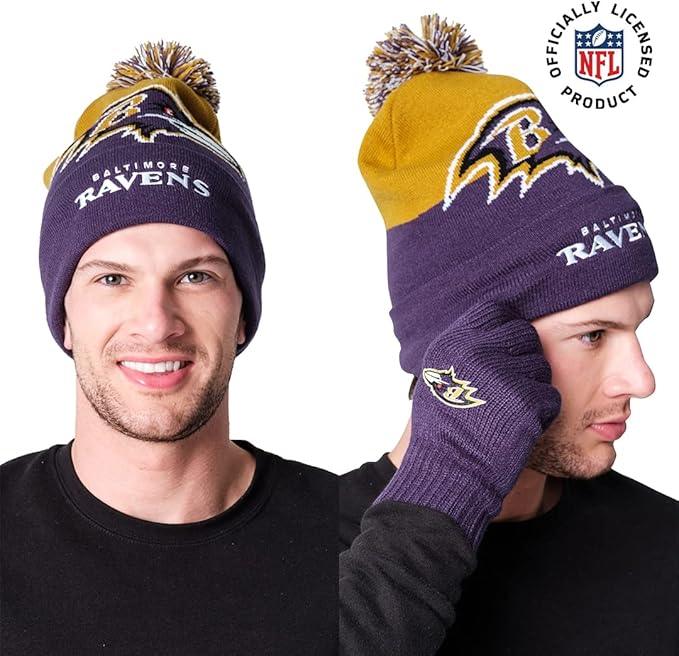 Ultra Game NFL Official Adults Unisex Super Soft Winter Beanie Knit Hat With Extra Warm Touch Screen Gloves, Baltimore Ravens, Team Color, 1 SIZE|Baltimore Ravens