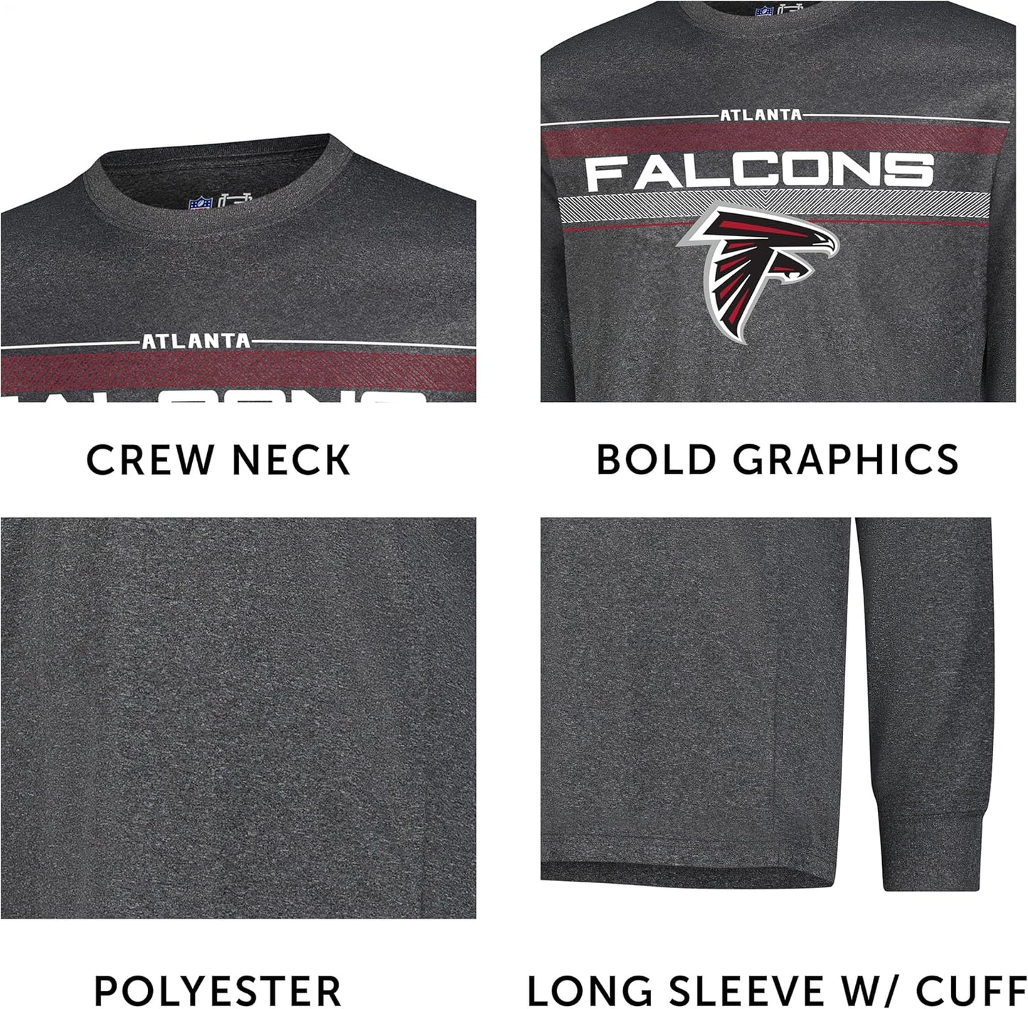 Ultra Game Men's NFL Official Super Soft Game Day Long Sleeve T-Shirt, Atlanta Falcons|Atlanta Falcons