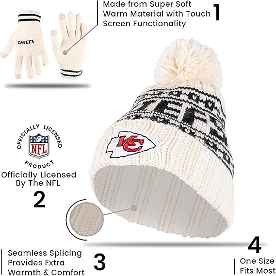 Ultra Game Youth NFL Official Super Soft Cable Knit Winter Beanie Knit Hat with Extra Warm Touch Screen Gloves|Denver Broncos