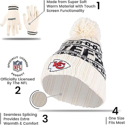 Ultra Game Youth NFL Official Super Soft Cable Knit Winter Beanie Knit Hat with Extra Warm Touch Screen Gloves|Denver Broncos