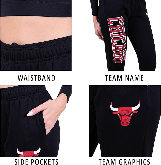 Ultra Game NBA Official Women's Super Soft Active Fleece Sweatpants Joggers, Chicago Bulls|Chicago Bulls