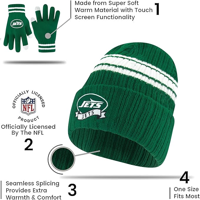 Ultra Game Youth NFL Official Super Soft Team Stripe Winter Beanie Knit Hat with Extra Warm Touch Screen Gloves|Philadelphia Eagles