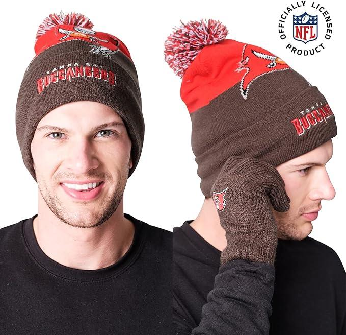 Ultra Game NFL Official Adults Unisex Super Soft Winter Beanie Knit Hat With Extra Warm Touch Screen Gloves, Tampa Bay Buccaneers, Team Color, 1SIZE|Tampa Bay Buccaneers