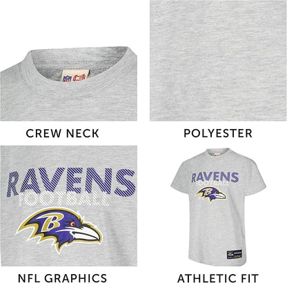 Ultra Game NFL Official Youth Super Soft Game Day T-Shirt, Baltimore Ravens, Heather Gray|Baltimore Ravens