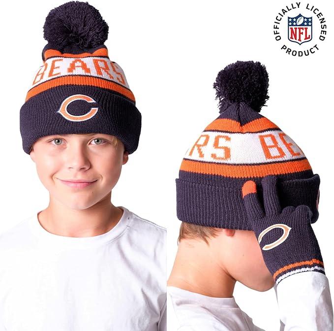 Ultra Game NFL Official Youth Super Soft Winter Beanie Knit Hat With Extra Warm Touch Screen Gloves, Chicago Bears, Team Color 1, 1SIZE|Chicago Bears