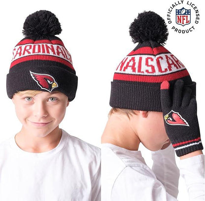 Ultra Game NFL Official Youth Super Soft Winter Beanie Knit Hat With Extra Warm Touch Screen Gloves, Arizona Cardinals, Team Color 1, 1 SIZE|Arizona Cardinals