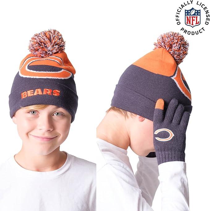 Ultra Game NFL Official Youth Super Soft Winter Beanie Knit Hat With Extra Warm Touch Screen Gloves, Chicago Bears, Team Color 2, 1SIZE|Chicago Bears