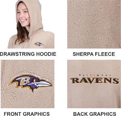 Ultra Game NFL Official Women's Super Soft Sherpa Full Zip Hoodie Sweatshirt Jacket, Kansas City Chiefs, Sand|Kansas City Chiefs