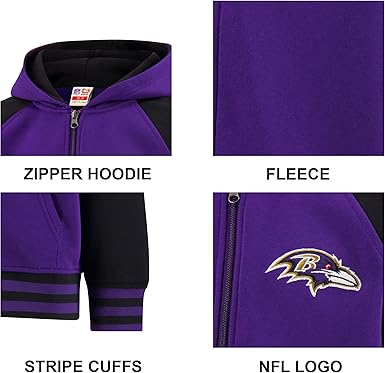 Ultra Game NFL Official Boy's Super Soft Full Zip Varsity Hoodie Sweatshirt, Baltimore Ravens, Team Color 2024|Baltimore Ravens