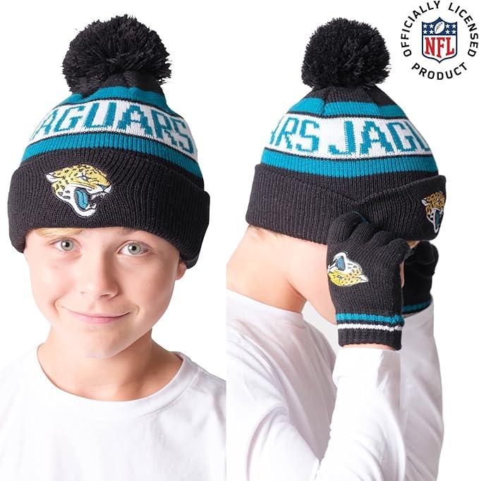 Ultra Game NFL Official Youth Super Soft Winter Beanie Knit Hat With Extra Warm Touch Screen Gloves, Jacksonville Jaguars, Team Color 1, 1 SIZE|Jacksonville Jaguars