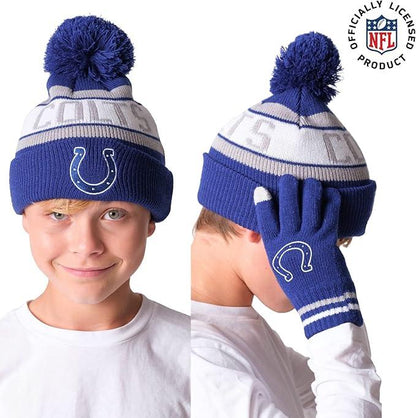 Ultra Game NFL Official Youth Super Soft Winter Beanie Knit Hat With Extra Warm Touch Screen Gloves, Indianapolis Colts, Team Color 1, 1SIZE|Indianapolis Colts