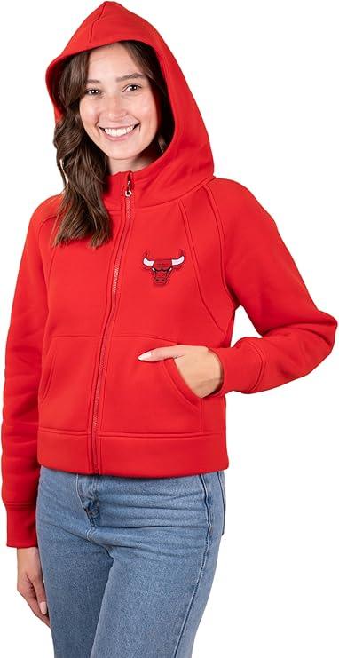 Ultra Game NBA Official Women's Super Soft Crop Top Full Zip Hoodie Sweatshirt, Chicago Bulls, Team Color|Chicago Bulls