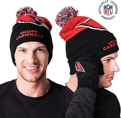 Ultra Game NFL Official Adults Unisex Super Soft Winter Beanie Knit Hat With Extra Warm Touch Screen Gloves, Arizona Cardinals, Team Color, 1 SIZE|Arizona Cardinals