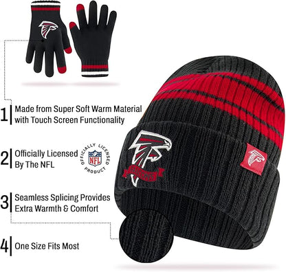 NFL Kansas City Chiefs Womens Super Soft Team Stripe Winter Beanie Knit Hat with Extra Warm Touch Screen Gloves|Kansas City Chiefs