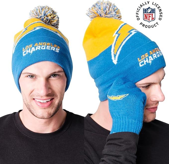 Ultra Game NFL Official Adults Unisex Super Soft Winter Beanie Knit Hat With Extra Warm Touch Screen Gloves, Los Angeles Chargers, Team Color, 1SIZE|Los Angeles Chargers