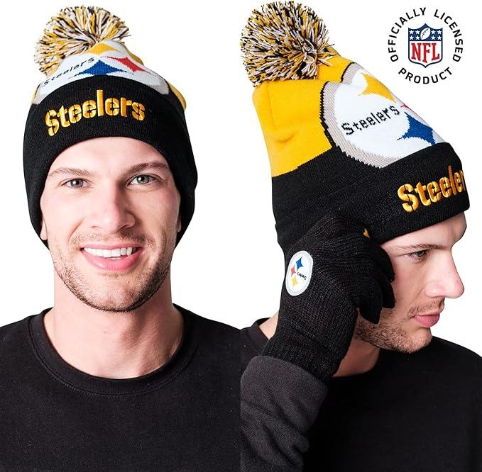 Ultra Game NFL Official Adults Unisex Super Soft Winter Beanie Knit Hat With Extra Warm Touch Screen Gloves, Pittsburgh Steelers, Team Color, 1SIZE|Pittsburgh Steelers