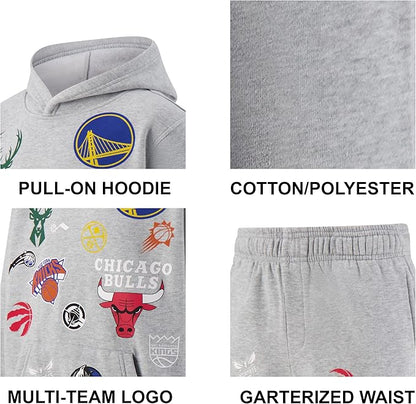 Ultra Game Youth's NBA Official Super Soft Hoodie Sweatshirt & Joggers Sweatpants Set, Multi-Team, Heather Gray|Multi-Team