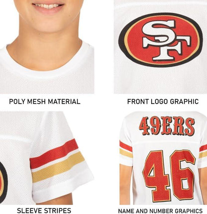 Ultra Game NFL Official Youth Super Soft Game Day Mesh Jersey Shirt, San Francisco 49ers, White|San Francisco 49ers