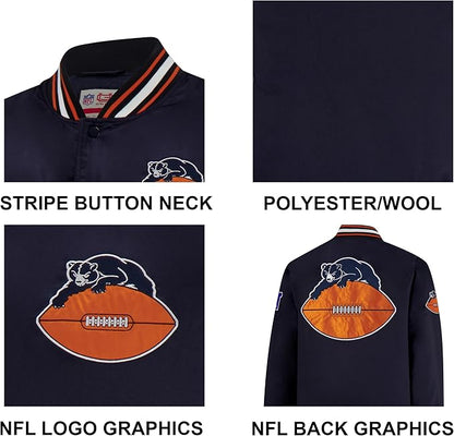 Ultra Game NFL Official Adults Supreme Satin Heritage Jacket, Chicago Bears, Supreme Satin|Chicago Bears