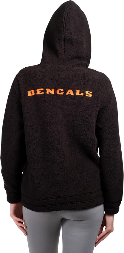 NFL Womens Full Zip Soft Sherpa Hoodie Sweatshirt Jacket|Cincinnati Bengals