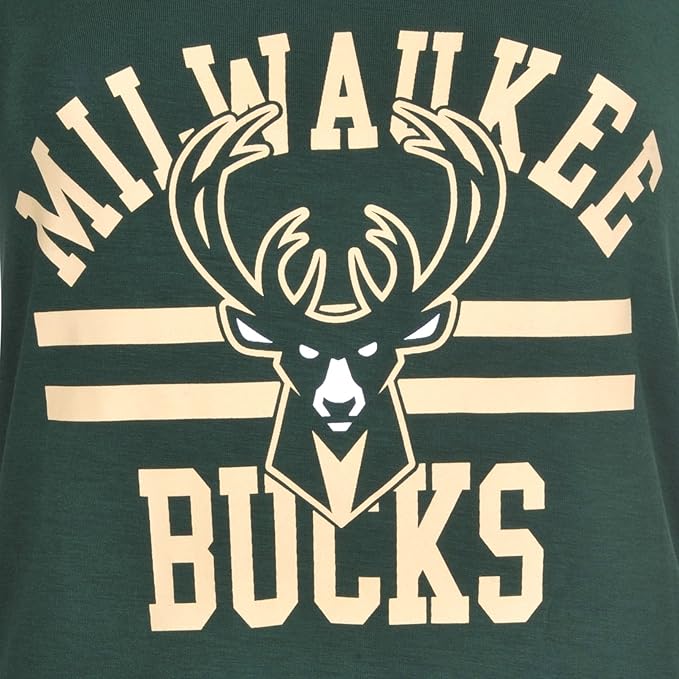 Ultra Game NBA Official Women's Relaxed Short Sleeve T-Shirt, Milwaukee Bucks, Team Color|Milwaukee Bucks