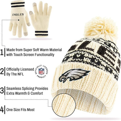 NFL Official Adults Super Soft Cable Knit Winter Beanie Knit Hat with Extra Warm Touch Screen Gloves|Miami Dolphins