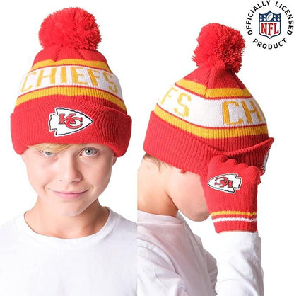 Ultra Game NFL Official Youth Super Soft Winter Beanie Knit Hat With Extra Warm Touch Screen Gloves, Kansas City Chiefs, Team Color 1, 1SIZE|Kansas City Chiefs