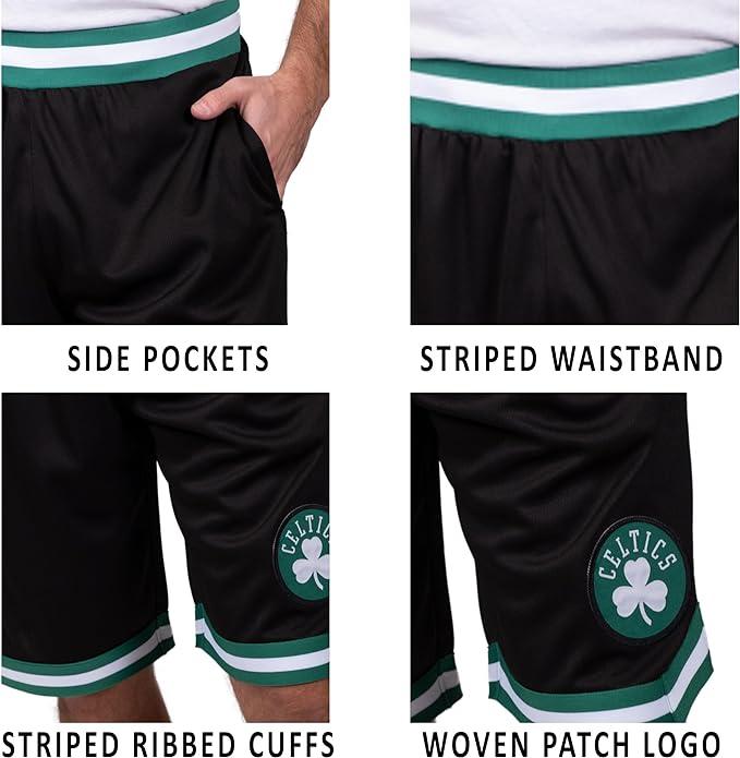 Ultra Game NBA Official Men’s Active Knit Basketball Training Shorts - Unisex, Milwaukee Bucks, Black|Milwaukee Bucks