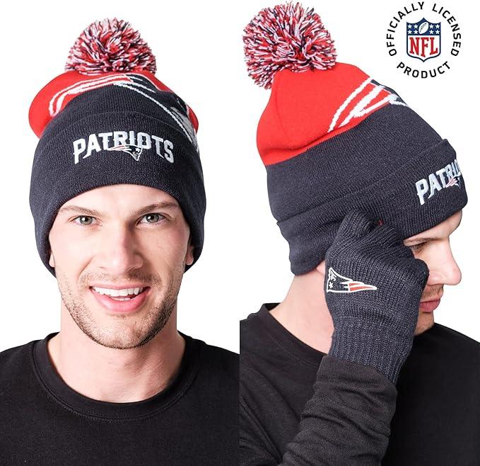 Ultra Game NFL Official Adults Unisex Super Soft Winter Beanie Knit Hat With Extra Warm Touch Screen Gloves, New England Patriots, Team Color, 1 SIZE|New England Patriots