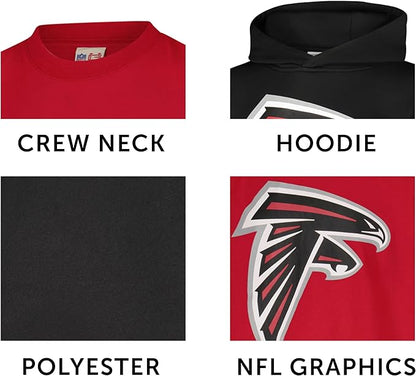 Ultra Game NFL Official Youth Super Soft T-Shirt & Hoodie Sweatshirt Set, Atlanta Falcons|Atlanta Falcons