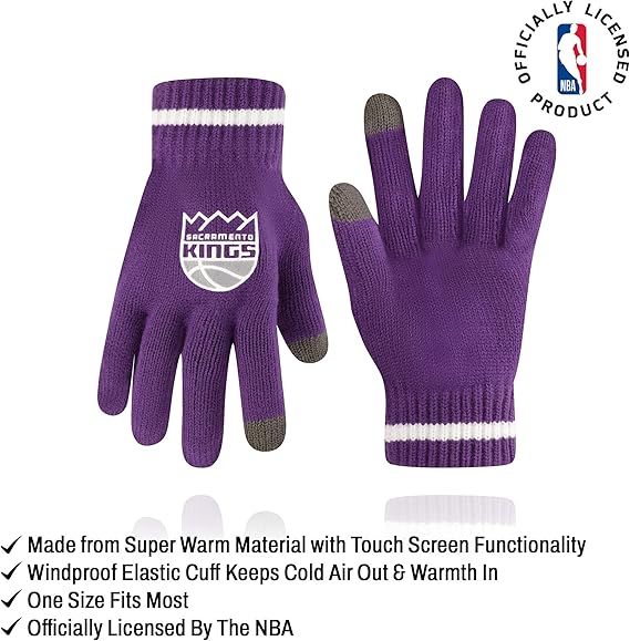 Ultra Game NBA Official Men’s Super Soft Winter Beanie Knit Hat With Extra Warm Touch Screen Gloves - Unisex, Sacramento Kings, Team Color, 1SIZE|Sacramento Kings