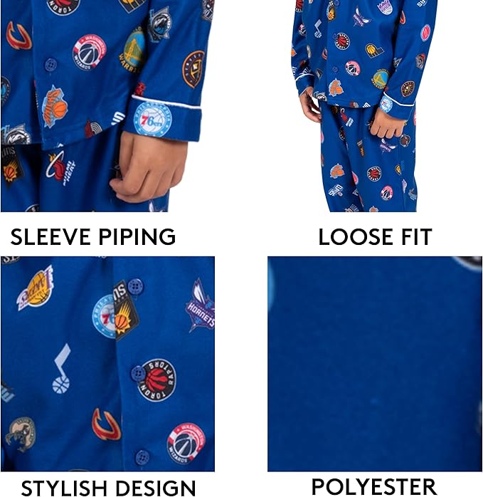 Ultra Game NBA Official Youth 2-Piece Super Soft Button Down Pajamas Set, New York Knicks, Boys Sizes|New York Knicks