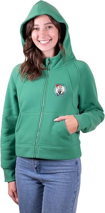 Ultra Game NBA Official Women's Super Soft Crop Top Full Zip Hoodie Sweatshirt, Boston Celtics, Team Color|Boston Celtics