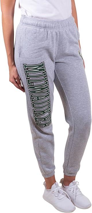 Ultra Game NBA Official Women's Super Soft Active Fleece Sweatpants Joggers, Milwaukee Bucks|Milwaukee Bucks