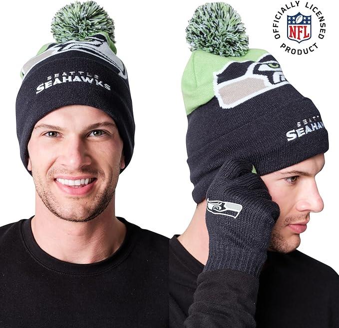 Ultra Game NFL Official Adults Unisex Super Soft Winter Beanie Knit Hat With Extra Warm Touch Screen Gloves, Seattle Seahawks, Team Color, 1SIZE|Seattle Seahawks