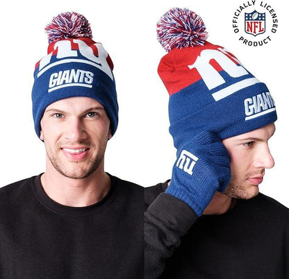 Ultra Game NFL Official Adults Unisex Super Soft Winter Beanie Knit Hat With Extra Warm Touch Screen Gloves, New York Giants, Team Color 2, 1SIZE|New York Giants