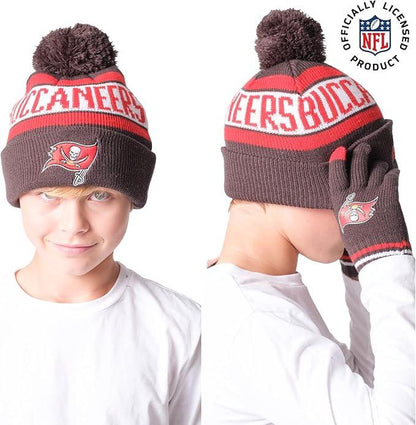 Ultra Game NFL Official Youth Super Soft Winter Beanie Knit Hat With Extra Warm Touch Screen Gloves, Tampa Bay Buccaneers, Team Color 1, 1SIZE|Tampa Bay Buccaneers