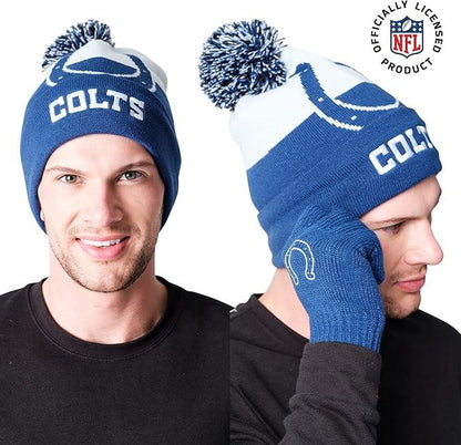 Ultra Game NFL Official Adults Unisex Super Soft Winter Beanie Knit Hat With Extra Warm Touch Screen Gloves, Indianapolis Colts, Team Color, 1SIZE|Indianapolis Colts