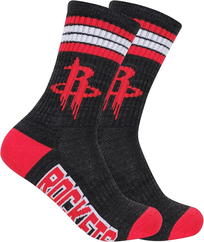 Ultra Game NBA Official Youth Athletic Cushioned Secure Fit Team Crew Socks, Houston Rockets, Assorted, Y9-11|Houston Rockets