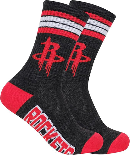 Ultra Game NBA Official Youth Athletic Cushioned Secure Fit Team Crew Socks, Houston Rockets, Assorted, Y9-11|Houston Rockets