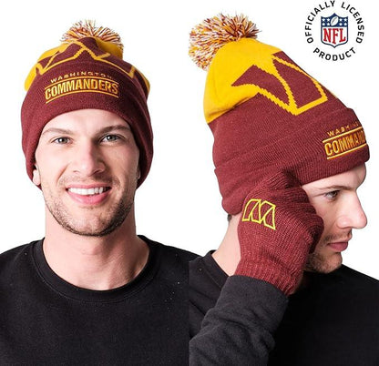 Ultra Game NFL Official Adults Unisex Super Soft Winter Beanie Knit Hat With Extra Warm Touch Screen Gloves, Washington Commanders, Team Color, 1SIZE|Washington Commanders