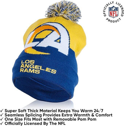 Ultra Game NFL Official Adults Unisex Super Soft Winter Beanie Knit Hat With Extra Warm Touch Screen Gloves, Los Angeles Rams, Team Color 2, 1SIZE|Los Angeles Rams