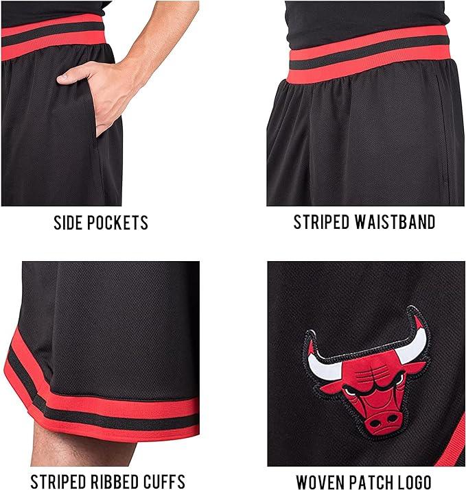 Ultra Game NBA Official Men’s Active Knit Basketball Training Shorts - Unisex, Chicago Bulls, Black|Chicago Bulls