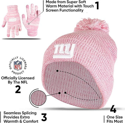 Ultra Game Adults Unisex NFL Official Super Soft Winter Beanie Knit Hat with Extra Warm Touch Screen Gloves|New York Giants